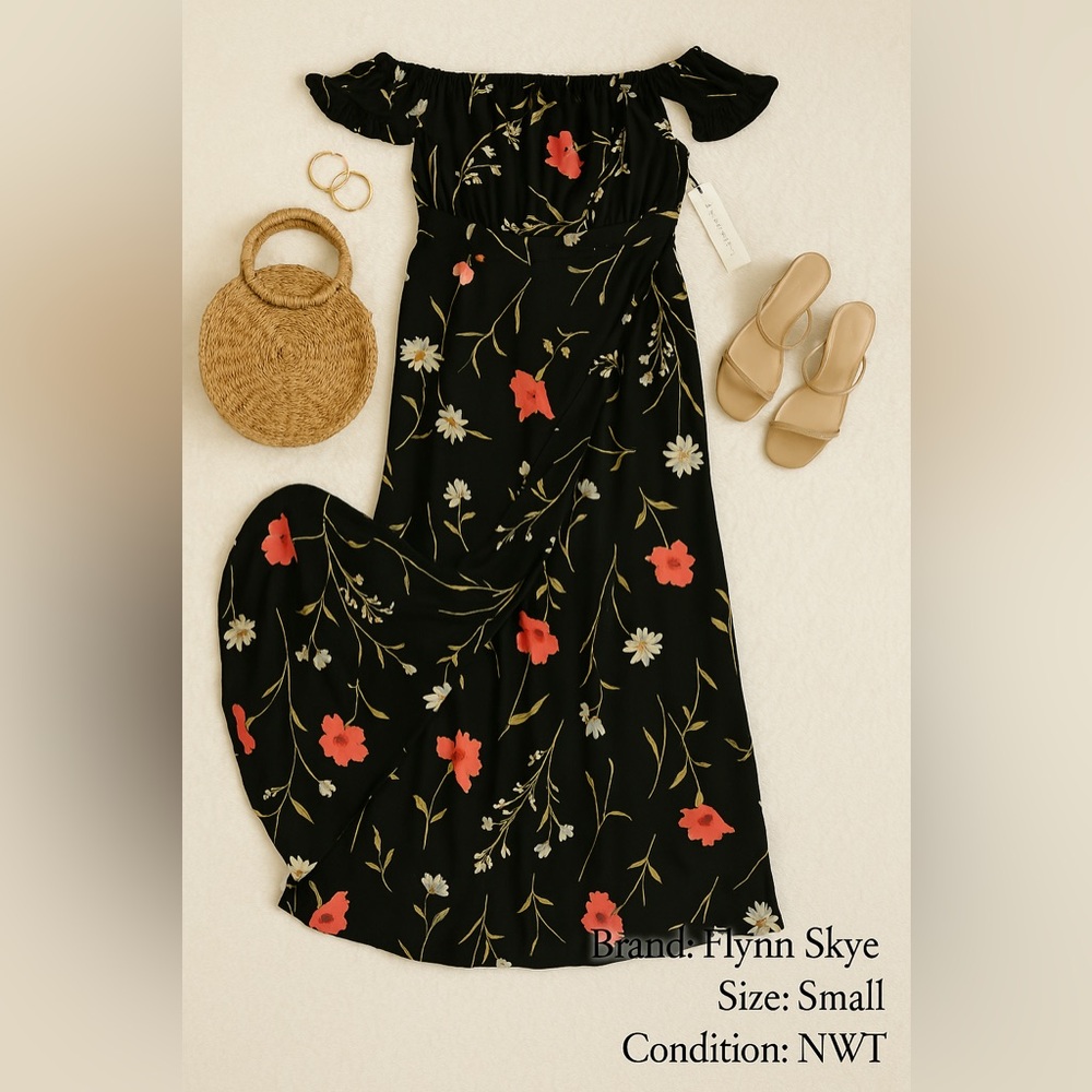 Flynn Skye Size Small- Floral Off-Shoulder Wrap Front Maxi Dress – NWT